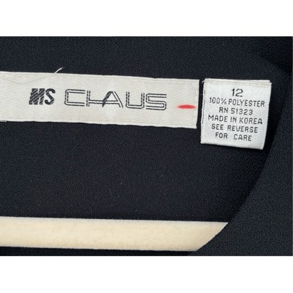 T7 80s 90s VTG Ms Claus Black Crepe Sheath Dress Long Sleeve NWT DEADSTOCK - Picture 2 of 7